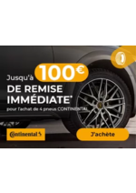 Promos et remises  : Jusqu'à 100€ de remise immédiate* pour l'achat de 4 pneus CONTINENTAL