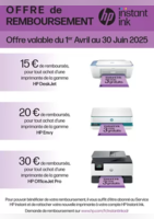 OFFRE HP Instant Ink: JUSQU'A 30€ REMBOURSÉS sur une sélection d'imprimantes - Boulanger
