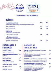 Prospectus La Criee LA QUEUE EN BRIE : Huîtres & Fruits de mer Menu