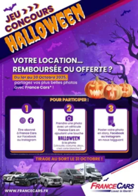 Prospectus France Cars Compiègne : Du 1er au 30 Octobre 2025, profitez et participez à notre Jeu Concours spécial Halloween !