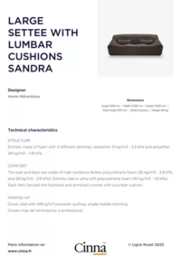 Prospectus CINNA AUBIERE : LARGE SETTEE WITH LUMBAR CUSHIONS SANDRA