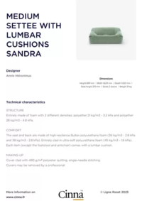 Prospectus CINNA NANCY : MEDIUM SETTEE WITH LUMBAR CUSHIONS SANDRA